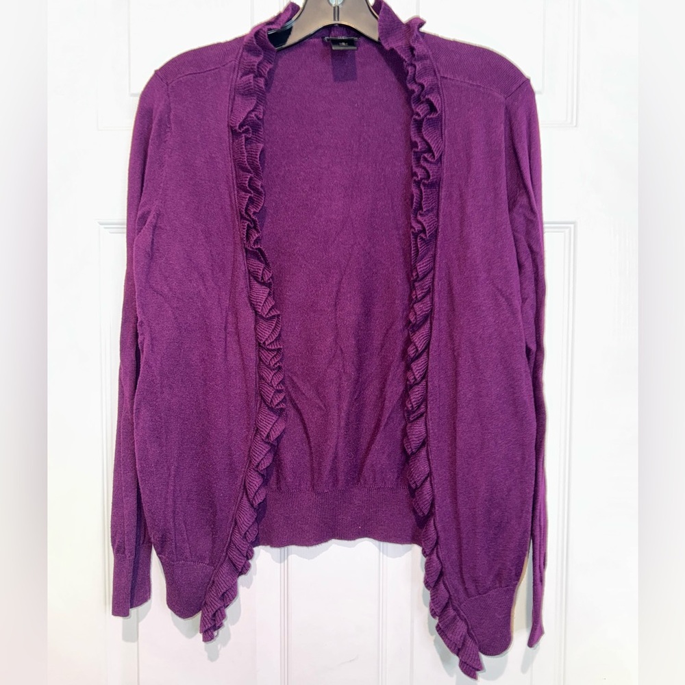Ann Taylor Plum Ruffled Cardigan. Size M